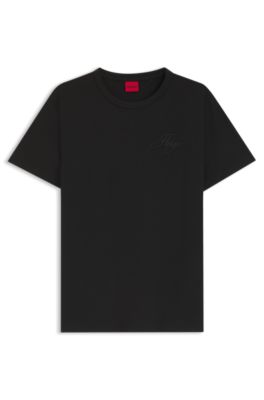 Camiseta en punto de algod&oacute;n con logo caligrafiado bordado, Negro