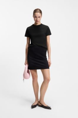 Camiseta en punto de algod&oacute;n con logo caligrafiado bordado, Negro