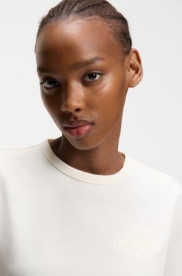 Embroidered-logo T-shirt in cotton jersey, White