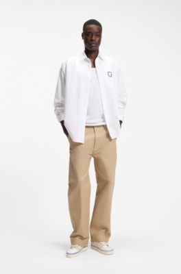 Camisa oversize fit de algod&oacute;n Oxford con logo bordado, Blanco