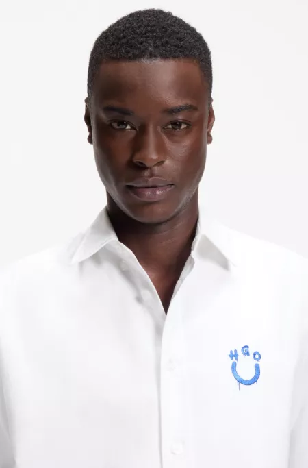 Oversize-fit shirt in Oxford cotton with logo embroidery