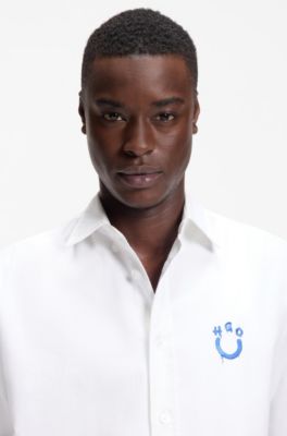 Camisa oversize fit de algod&oacute;n Oxford con logo bordado, Blanco