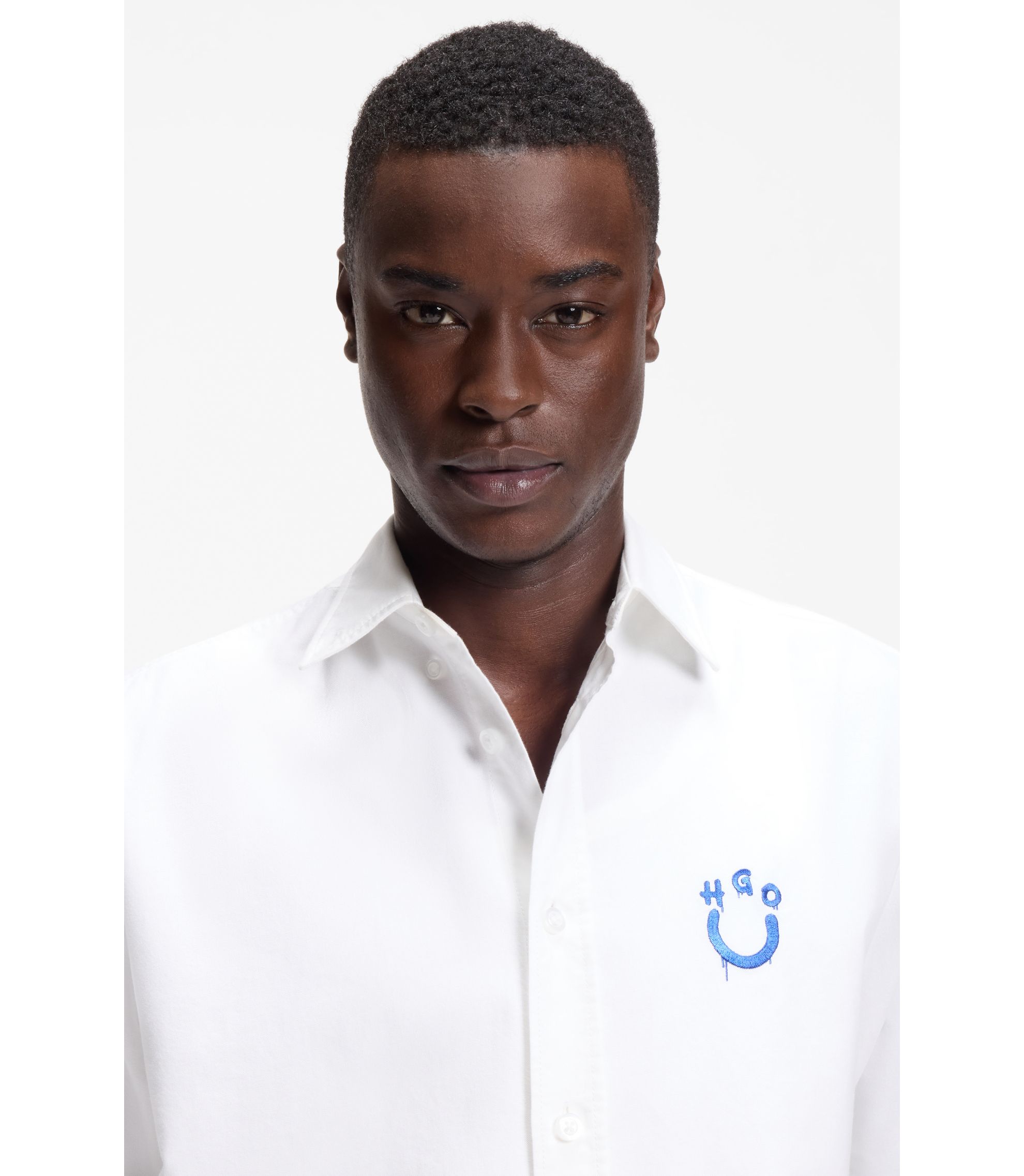HUGO - Oversize-fit shirt in Oxford cotton with logo embroidery