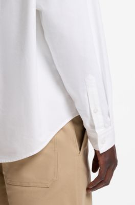 Camisa oversize fit de algod&oacute;n Oxford con logo bordado, Blanco