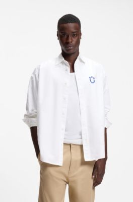 Camisa oversize fit de algod&oacute;n Oxford con logo bordado, Blanco