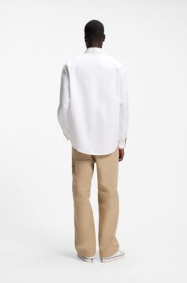 Camisa oversize fit de algod&oacute;n Oxford con logo bordado, Blanco