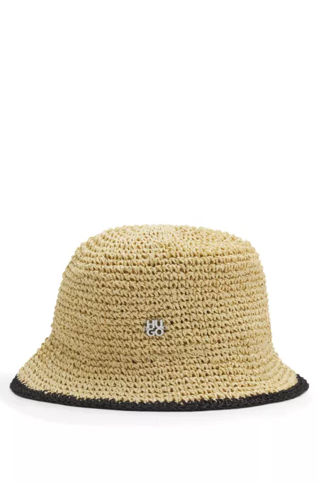 Raffia bucket hat with stacked logo