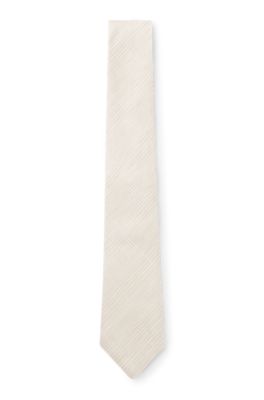 Cravate &agrave; carreaux en lin et soie italienne, Beige