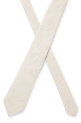 Cravate &agrave; carreaux en lin et soie italienne, Beige