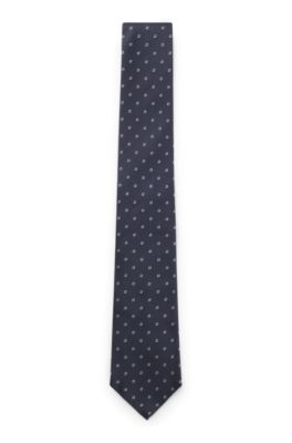 Jacquard-pattern tie in silk, Dark Blue