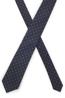Corbata de seda italiana con motivo jacquard, Azul oscuro