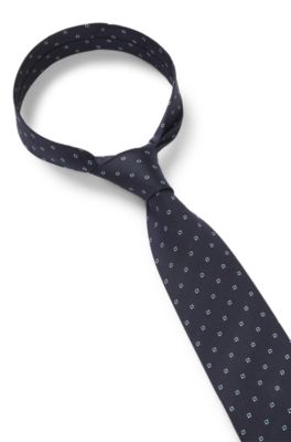 Corbata de seda italiana con motivo jacquard, Azul oscuro