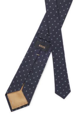 Cravate en soie italienne &agrave; motif jacquard, Bleu fonc&eacute;
