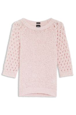 Jersey en algod&oacute;n con mangas de punto abierto, Rosa claro