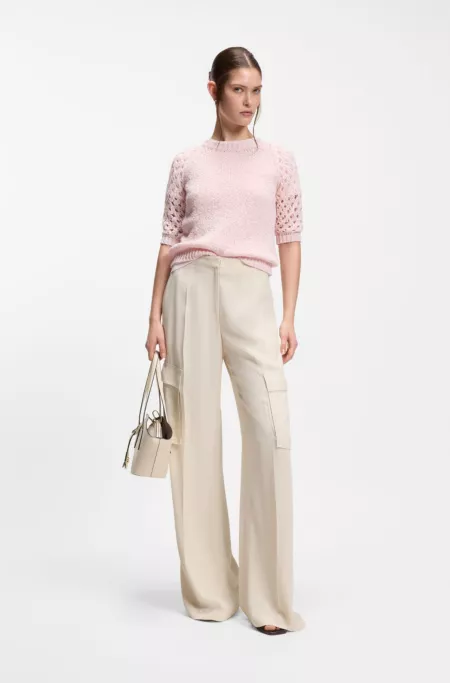 Sweater with open-knit sleeves