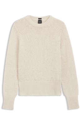 Cotton-blend sweater with structured knit, White