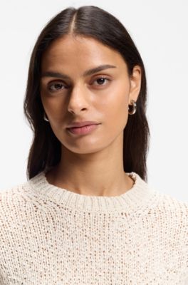 Pull en coton m&eacute;lang&eacute; avec structure en maille, Blanc