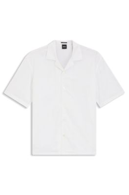 Camisa relaxed fit de algod&oacute;n con bordado floral, Blanco