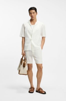Chemise coupe d&eacute;contract&eacute;e en coton brod&eacute; &agrave; fleurs, Blanc