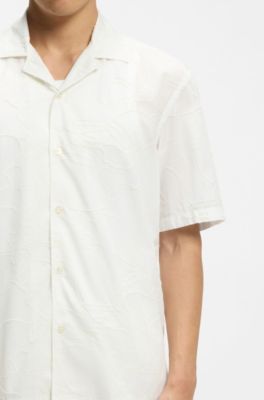 Chemise coupe d&eacute;contract&eacute;e en coton brod&eacute; &agrave; fleurs, Blanc