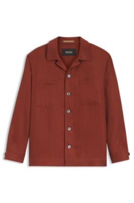 Regular-fit overshirt in wrinkle-resistant linen, Brown