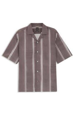 Striped relaxed-fit shirt in stretch cotton, Purple