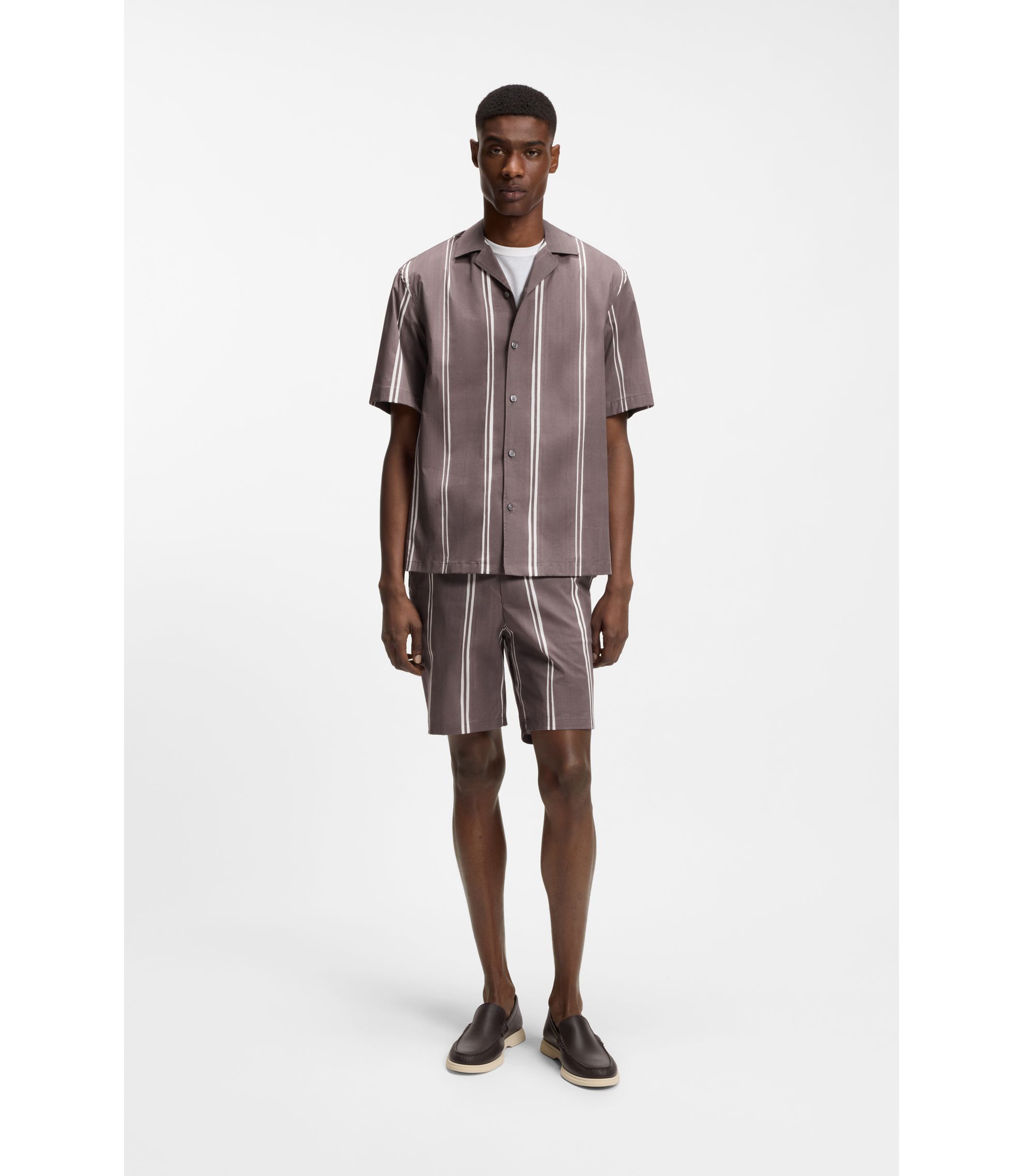 BOSS - Striped relaxed-fit shirt in stretch cotton - Purple