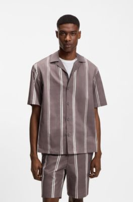 Camisa relaxed fit a rayas de algod&oacute;n el&aacute;stico, Lila