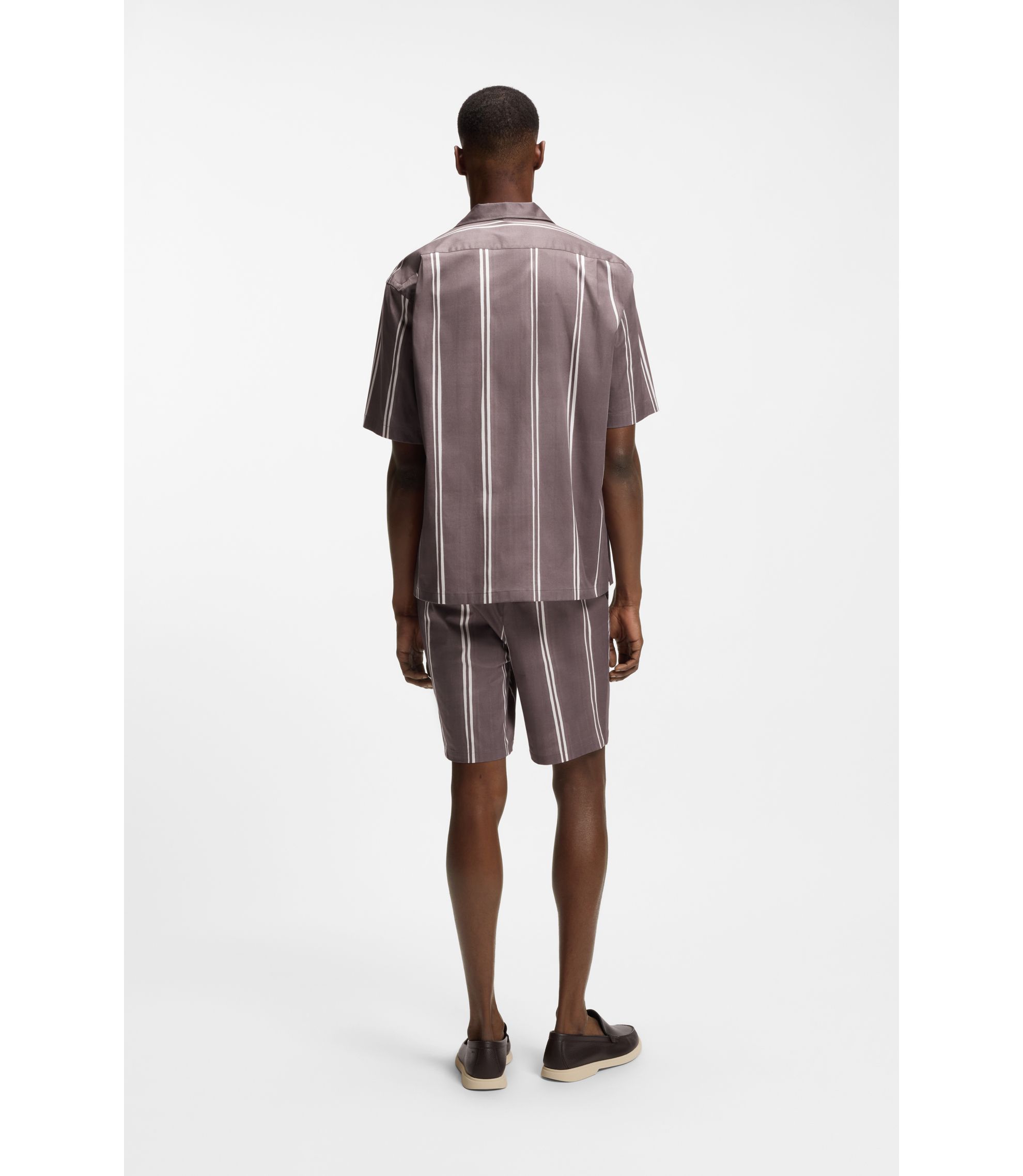 BOSS - Striped relaxed-fit shirt in stretch cotton - Purple