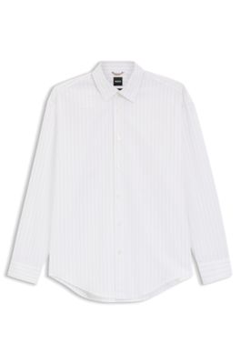 Camisa relaxed fit de popel&iacute;n de algod&oacute;n a rayas, Blanco
