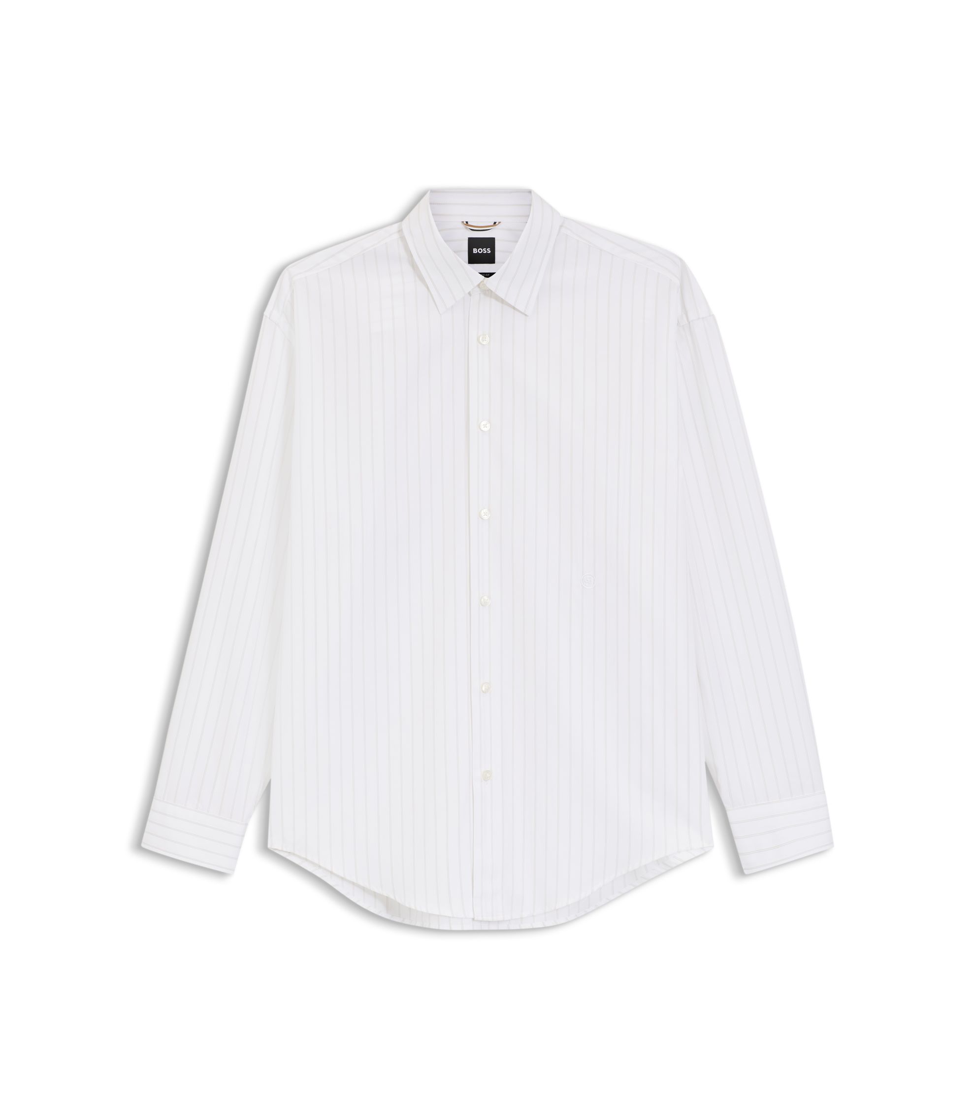 BOSS - Striped relaxed-fit shirt in cotton poplin - White