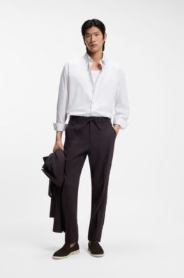 Camisa relaxed fit de popel&iacute;n de algod&oacute;n a rayas, Blanco