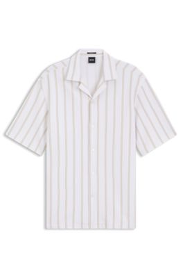 Camisa relaxed fit a rayas de algod&oacute;n el&aacute;stico, Beige claro