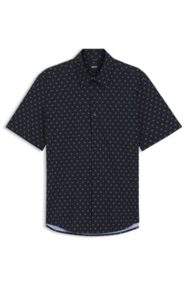 Camisa regular fit en punto t&eacute;cnico el&aacute;stico estampado, Azul oscuro