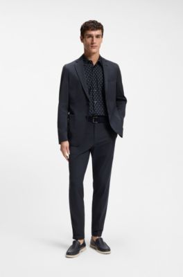 Camisa regular fit en punto t&eacute;cnico el&aacute;stico estampado, Azul oscuro