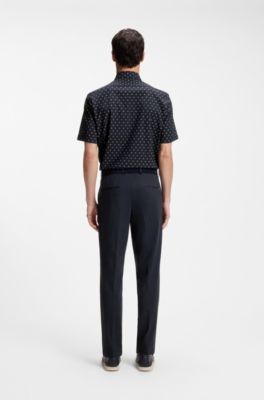 Camisa regular fit en punto t&eacute;cnico el&aacute;stico estampado, Azul oscuro