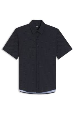 Printed regular-fit shirt in performance-stretch jersey, Dark Blue