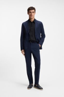 Camisa regular fit en punto t&eacute;cnico el&aacute;stico estampado, Azul oscuro