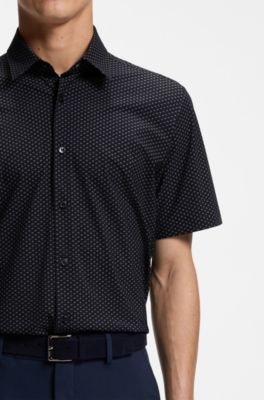 Camisa regular fit en punto t&eacute;cnico el&aacute;stico estampado, Azul oscuro