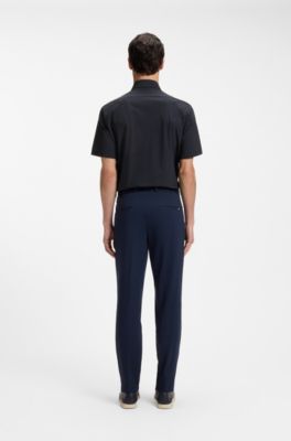 Camisa regular fit en punto t&eacute;cnico el&aacute;stico estampado, Azul oscuro