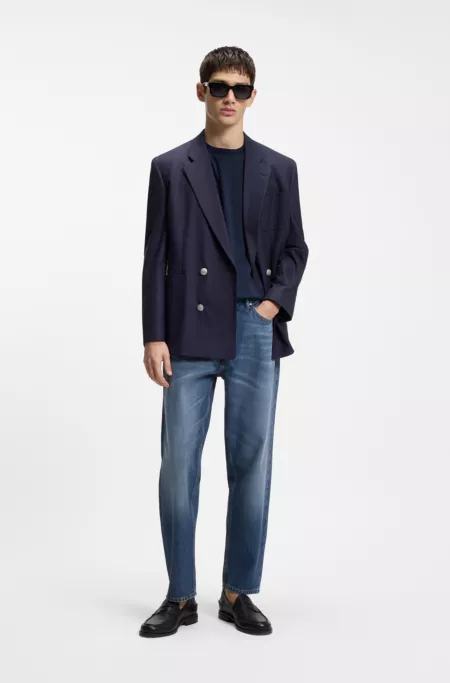 Relaxed-tapered-fit jeans in blue denim