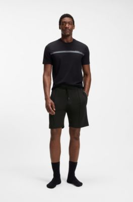 Short en coton m&eacute;lang&eacute; &agrave; plis nervur&eacute;s, Noir
