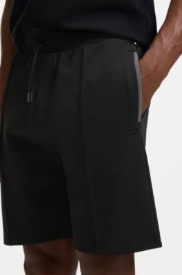 Short en coton m&eacute;lang&eacute; &agrave; plis nervur&eacute;s, Noir