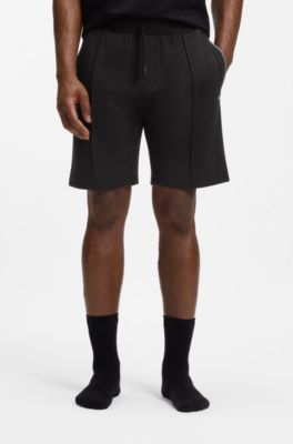 Short en coton m&eacute;lang&eacute; &agrave; plis nervur&eacute;s, Noir