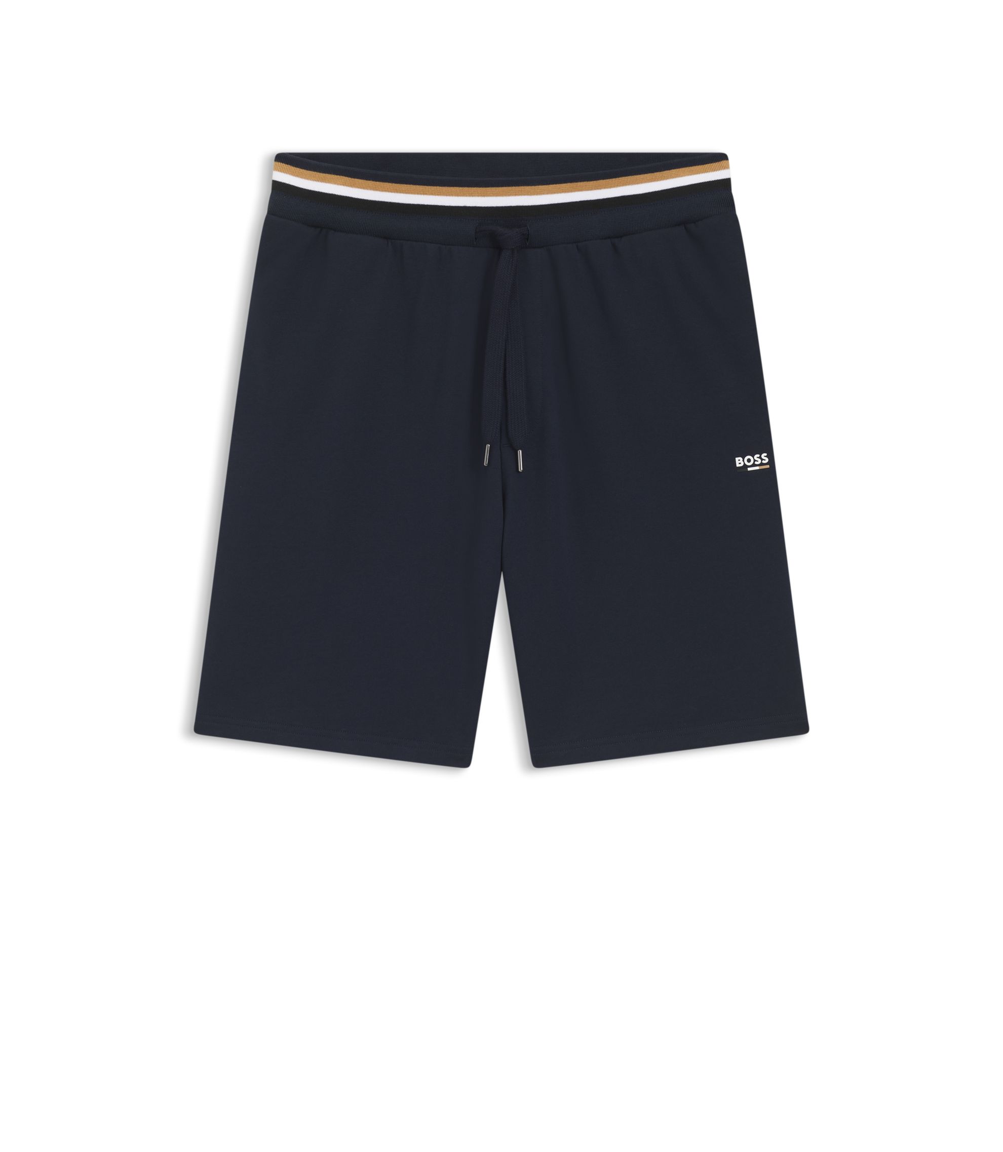 BOSS - Logo-print shorts in cotton terry - Dark Blue