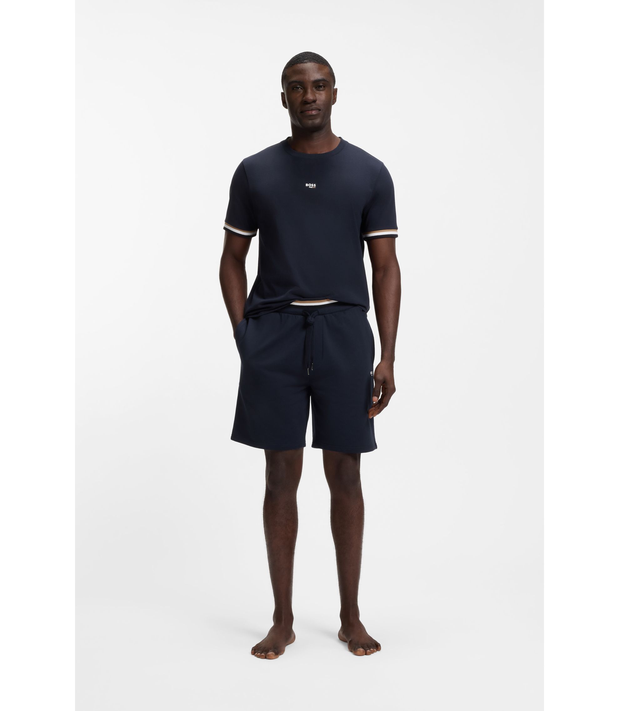 BOSS Jr.様 BOSS - Logo-print shorts in cotton terry - Dark Blue