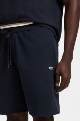 Shorts de felpa de rizo de algod&oacute;n con cintura a rayas, Azul oscuro