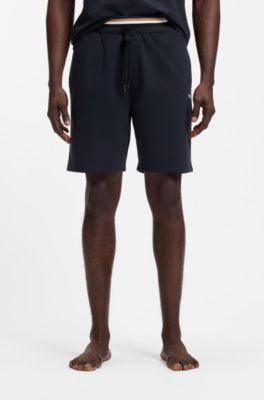 Shorts de felpa de rizo de algod&oacute;n con cintura a rayas, Azul oscuro