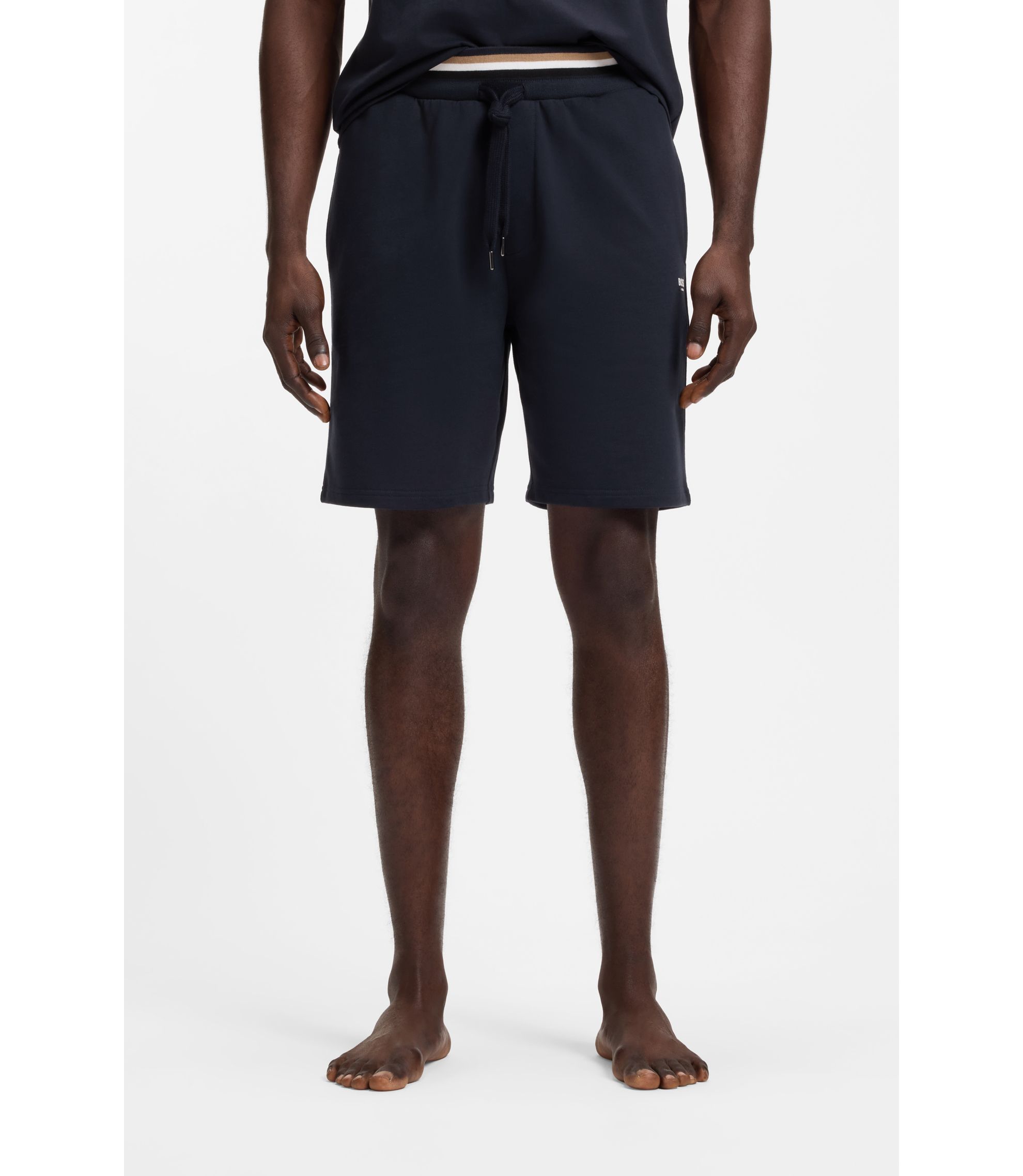 BOSS - Logo-print shorts in cotton terry - Dark Blue