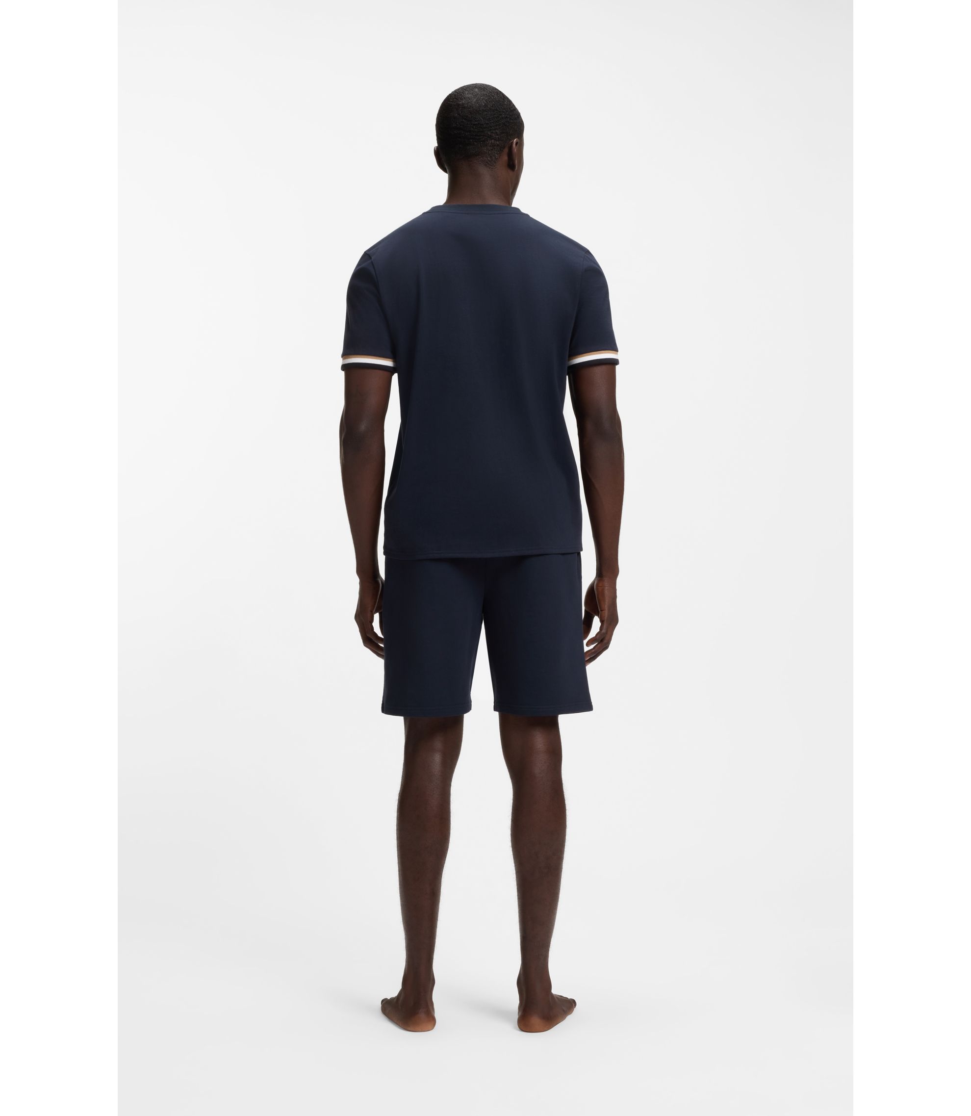 BOSS - Logo-print shorts in cotton terry - Dark Blue